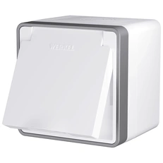 Изображение Розетка влагозащищенная IP44 с заземлением крышкой и шторками Gallant (белая) W5071201